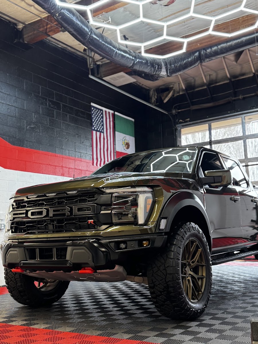Black Ford Raptor truck after exterior detail