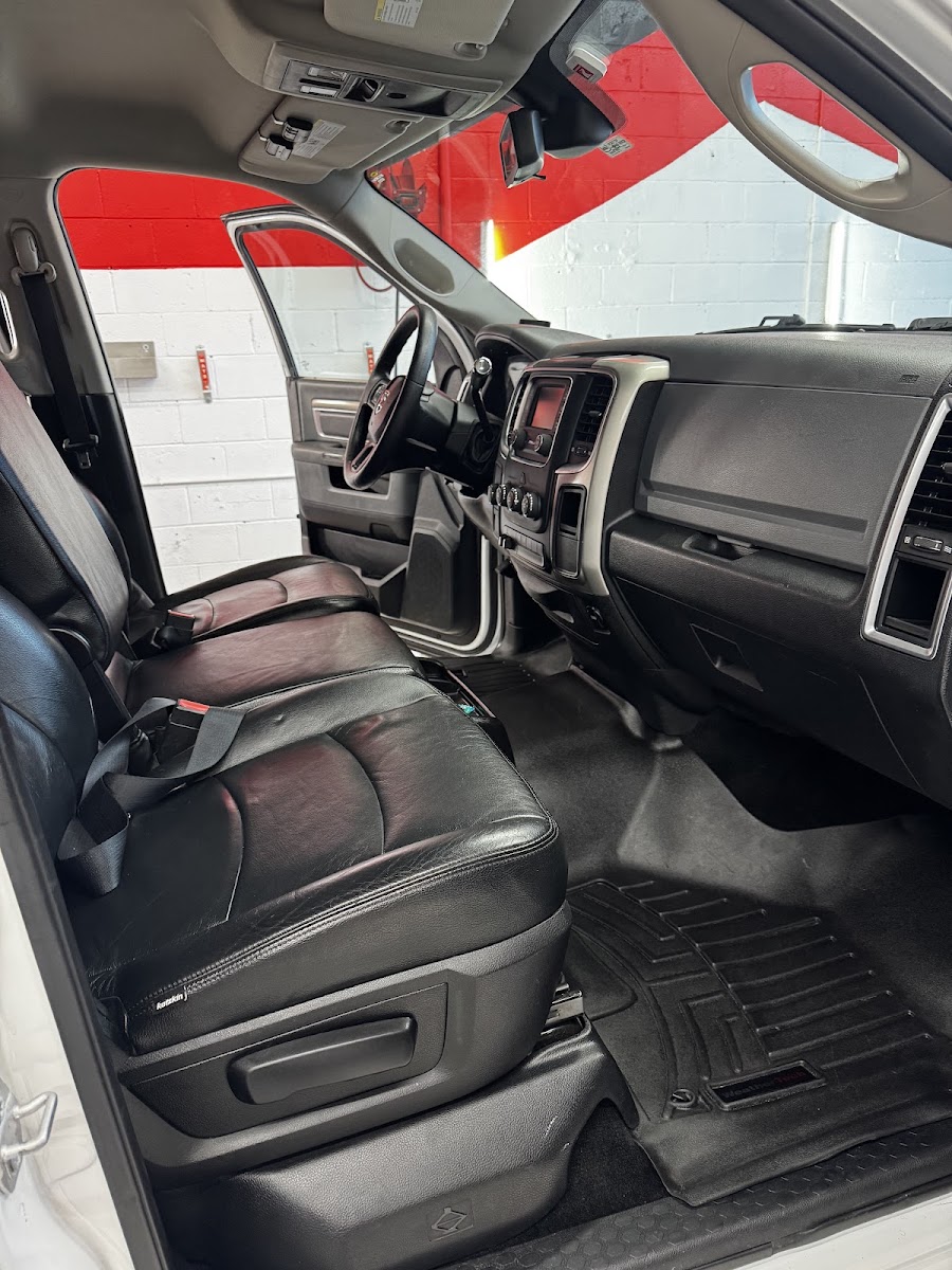 Clean dashboard and seats of a truck interior
